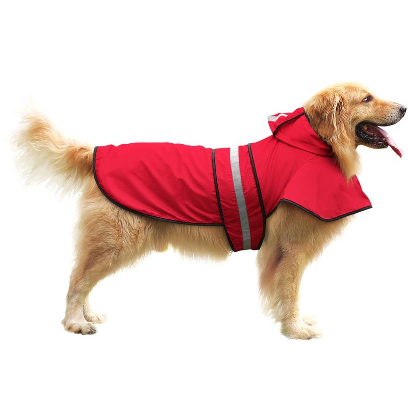 HDE Dog Raincoat Jacket Reflective Adjustable Hooded Pet Poncho Rain Coat with Leash Hole for Small to X-Large Dogs Red - L - Image 2